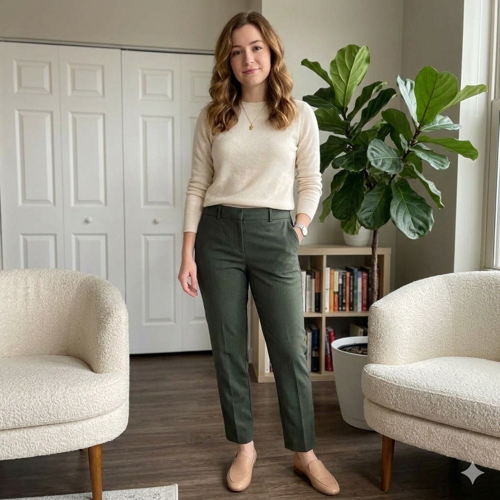 Office core Theory Sloan Pants Womens 10 Olive Green Excellent Slim Fit Workwear